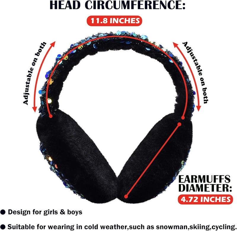 EDCYF Ear Muffs Gloves Set for Kids Girls Winter Ear Muffs Adjustable Sequins Warm Earmuffs Furry Outdoor - Image 2